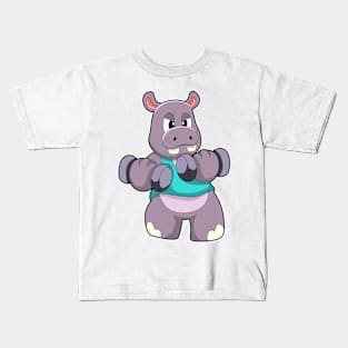 Hippo at Bodybuilding with Dumbbells Kids T-Shirt